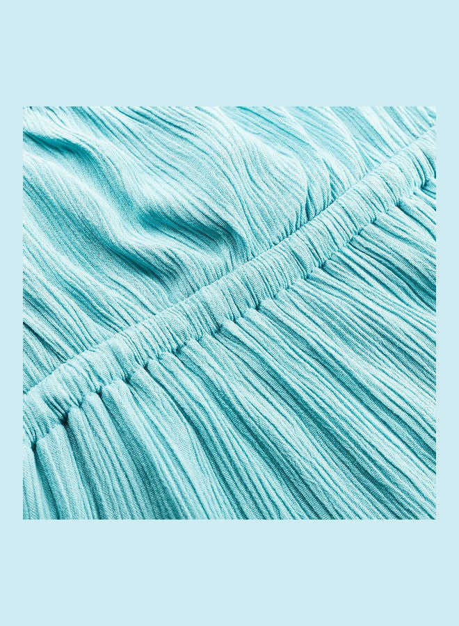 Fashion Floral A-line Dress Cyan  - Image 2