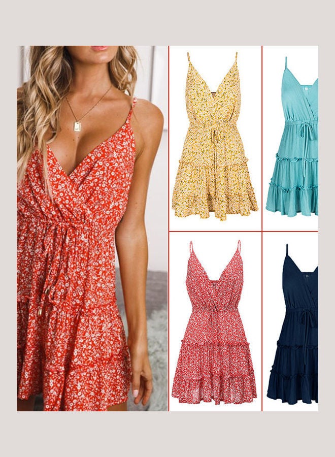 Fashion Floral A-line Dress Cyan  - Image 5