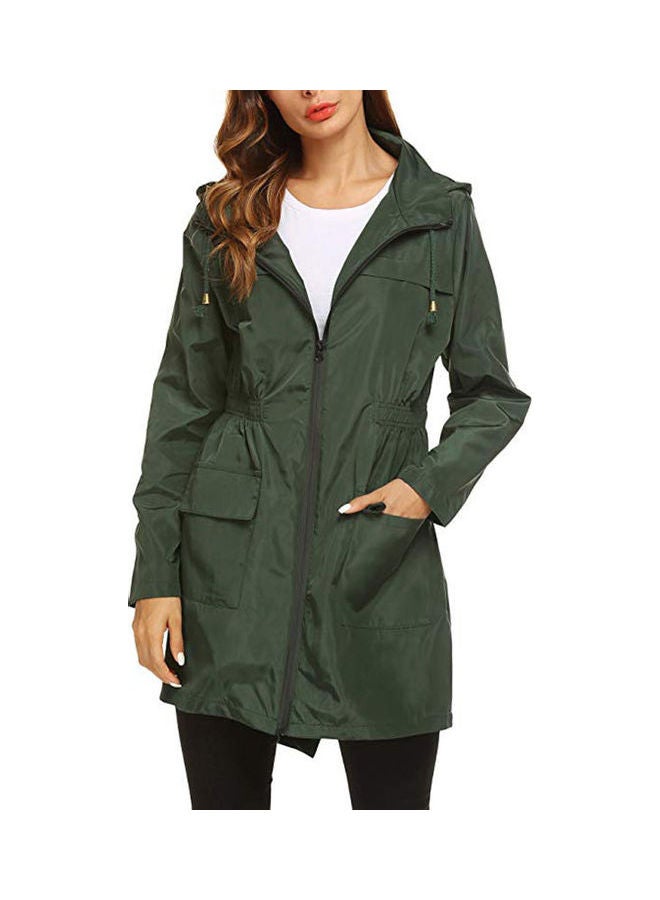 Waterproof Lightweight Long Sleeve Pocket Hooded Sweatshirt Coat Green  - Image 1