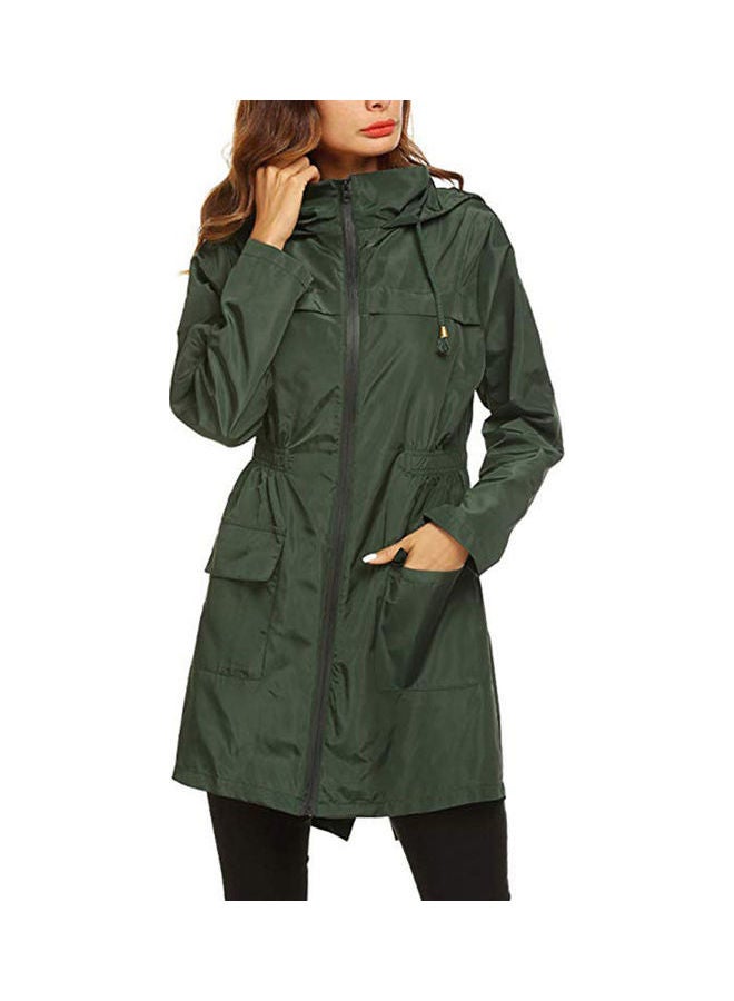 Waterproof Lightweight Long Sleeve Pocket Hooded Sweatshirt Coat Green  - Image 2