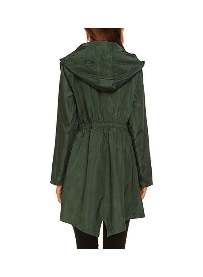 Waterproof Lightweight Long Sleeve Pocket Hooded Sweatshirt Coat Green  - Image 4