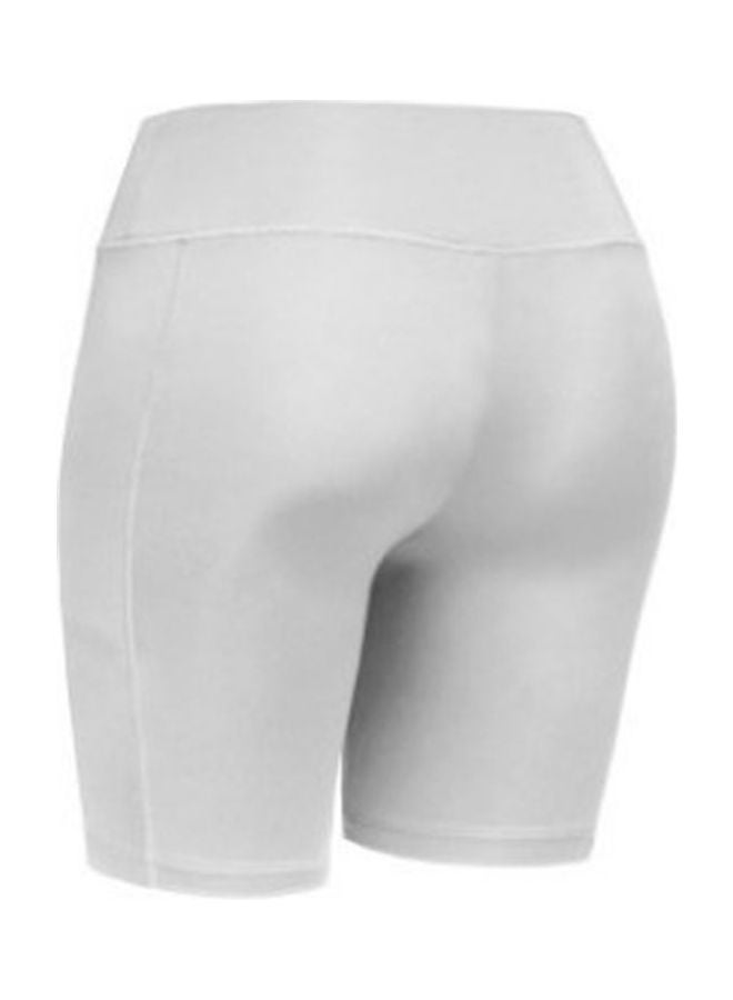 Women Elastic Compression High Waist Breathable Quick Dry Sports Shorts White - Image 1