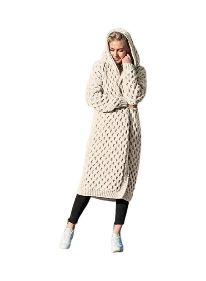 Generic Winter Fashion Long Knitting Sweater Coat Loose Warm Hoodie Cardigan White  - Image 1