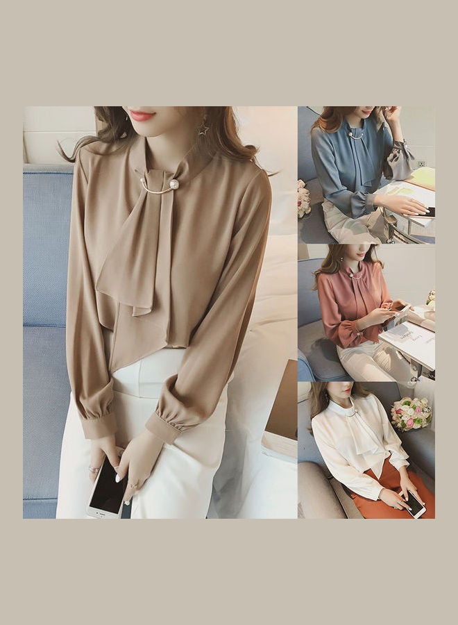 Spring Long Puff Sleeve Chiffon Base Shirt Top Blue/Gray  - Image 3