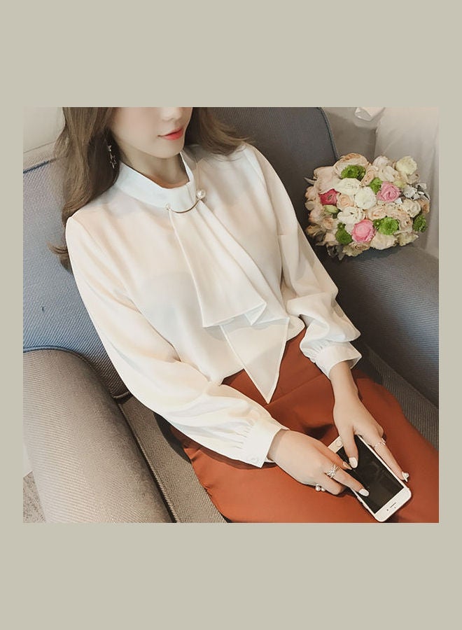 Spring Long Puff Sleeve Chiffon Base Shirt Top Blue/Gray  - Image 4