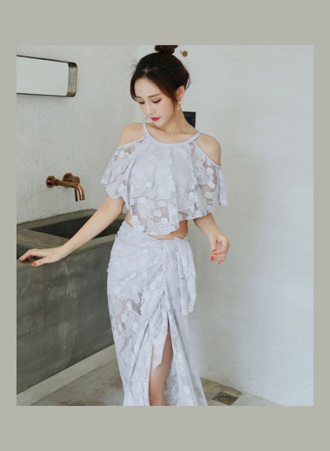 Women Split Spring Swimwear Bikini Three-Piece Suit Light Gray - Image 1