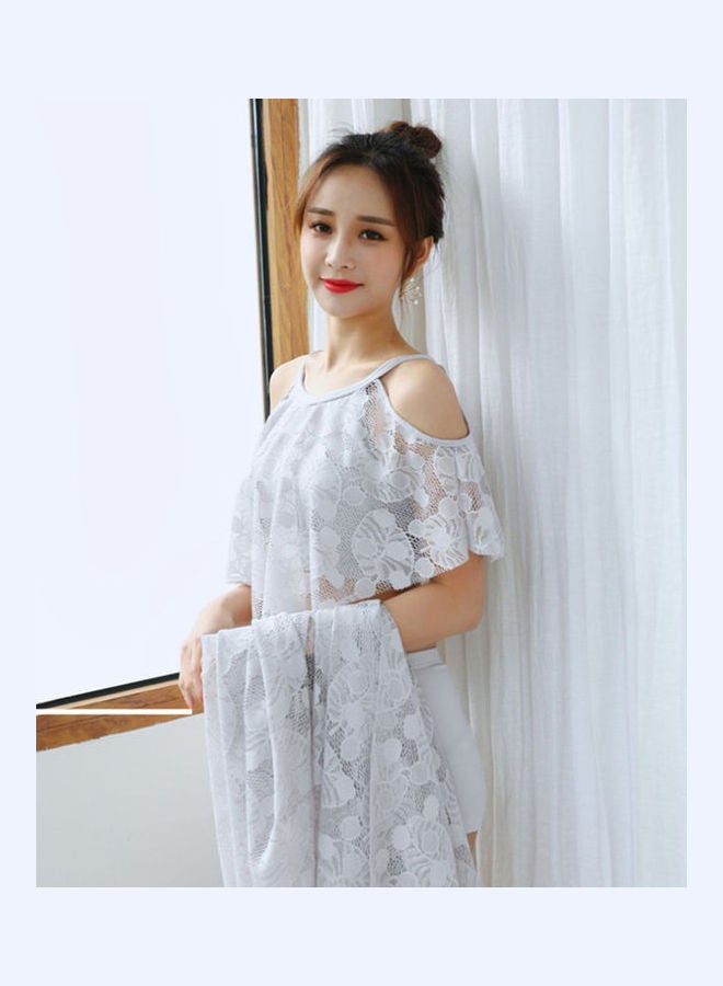 Women Split Spring Swimwear Bikini Three-Piece Suit Light Gray - Image 2