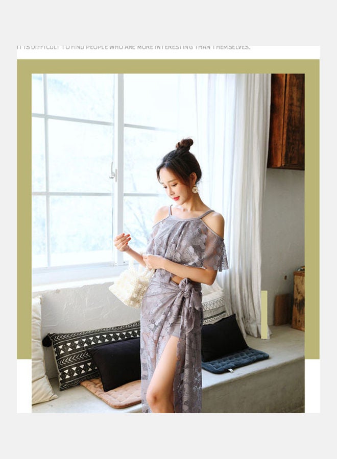 Women Split Spring Swimwear Bikini Three-Piece Suit Light Gray - Image 4