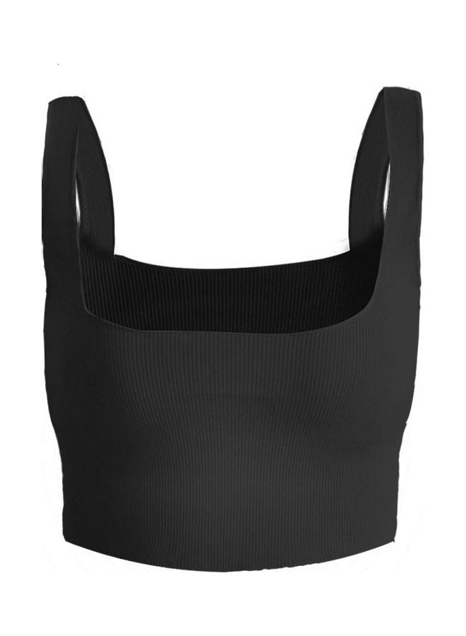 Sling Vest Crop Top U Neck Stripe Spring Summer Pullover Black  - Image 1