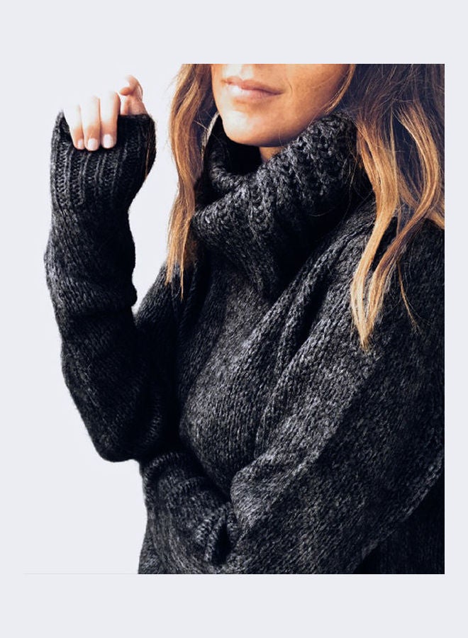 Women Mohair High-Necked Sweater Fashionable Pullover Top Black - Image 3