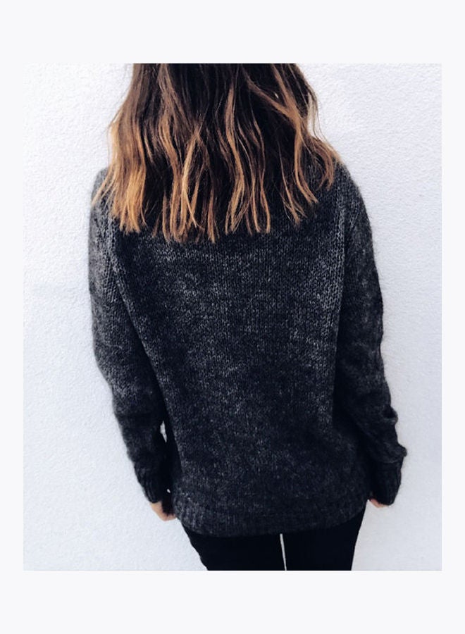 Women Mohair High-Necked Sweater Fashionable Pullover Top Black - Image 4