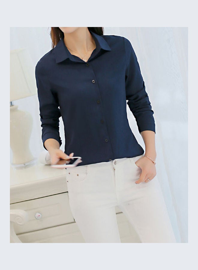 Slim Fit Fashionable All Matching Shirt Navy  - Image 3