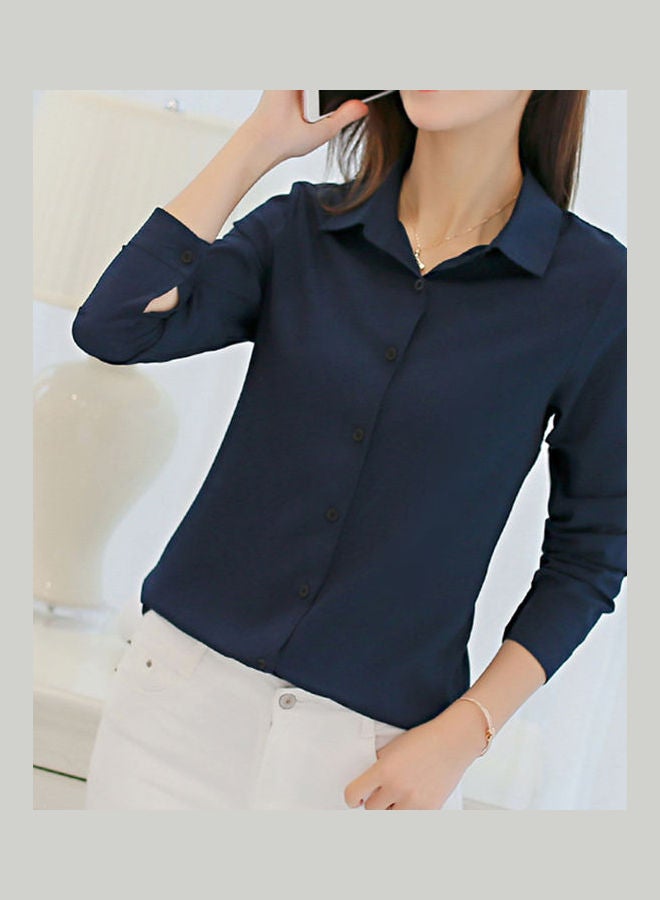 Slim Fit Fashionable All Matching Shirt Navy  - Image 2