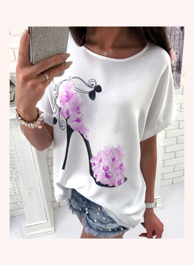 Loose Fitting Floral Heels Printed Short Sleeved T-shirt Multicolour  - Image 1