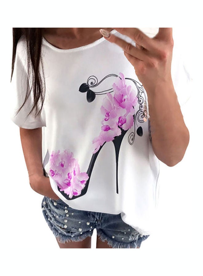 Loose Fitting Floral Heels Printed Short Sleeved T-shirt Multicolour  - Image 3