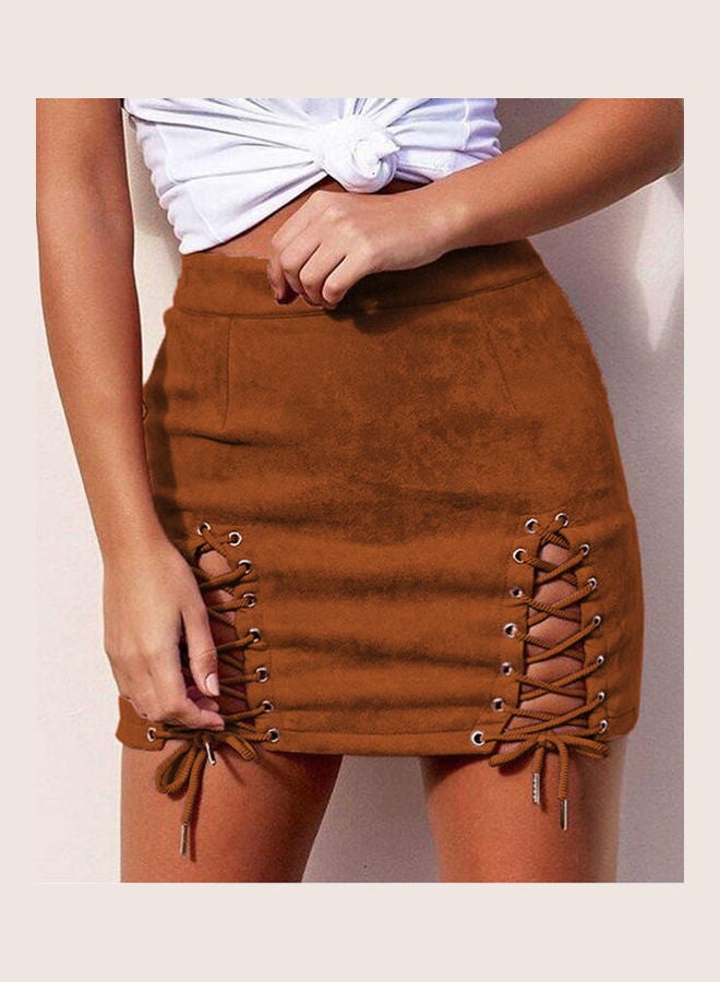 Suede Binding Buttock High Waist Short Skirt Black - Image 4
