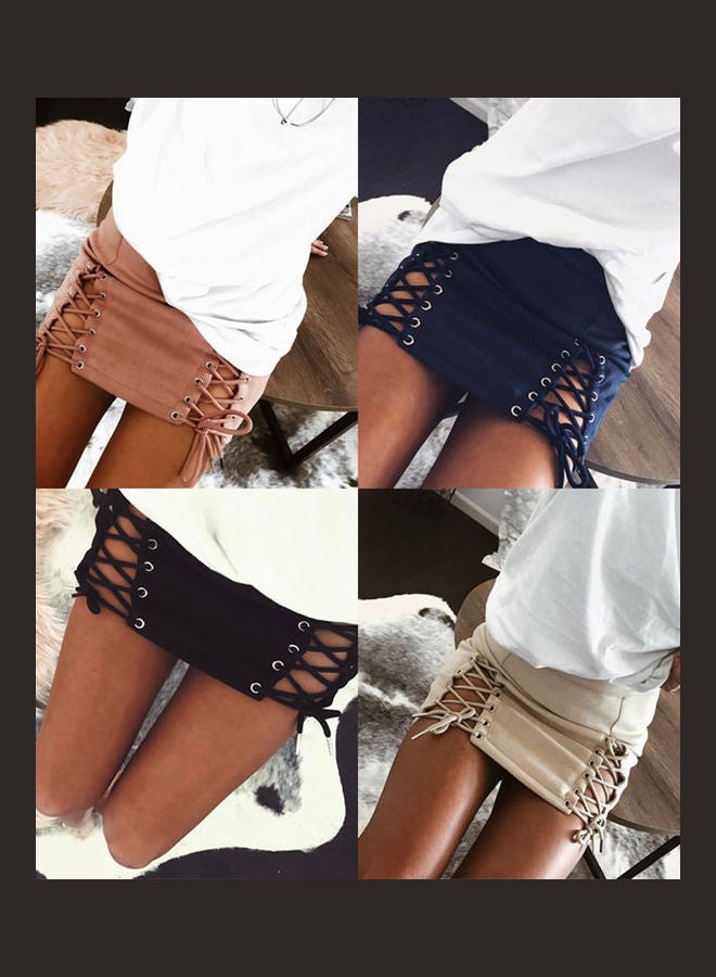 Suede Binding Buttock High Waist Short Skirt Black - Image 5