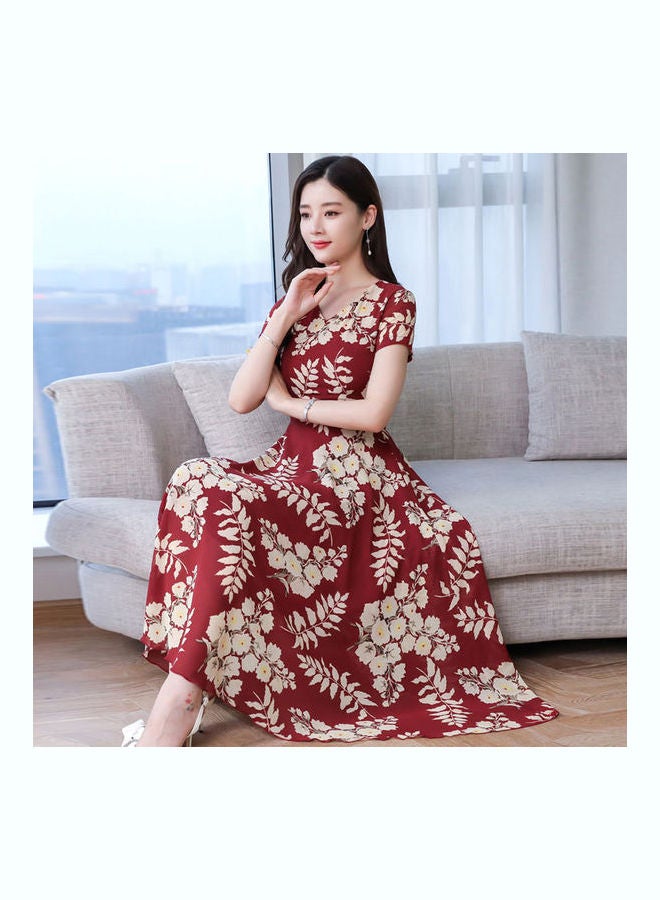Summer Short Sleeve Fashion Printed Long Waisted Dress Multicolor - Image 1