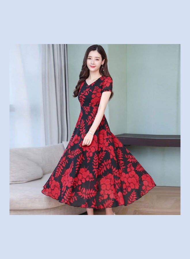 Summer Short Sleeve Fashion Printed Long Waisted Dress Multicolor - Image 4