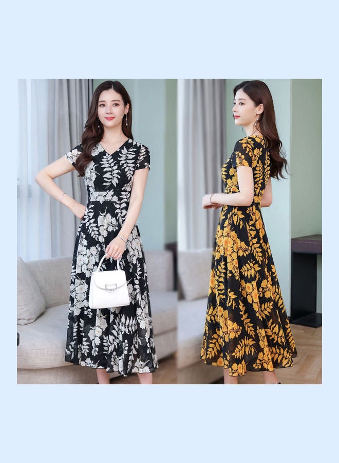 فستان صيفي بأكمام قصيرة وخصر مرتفع وبطبعة عصرية متعدد الألوان - Image 4