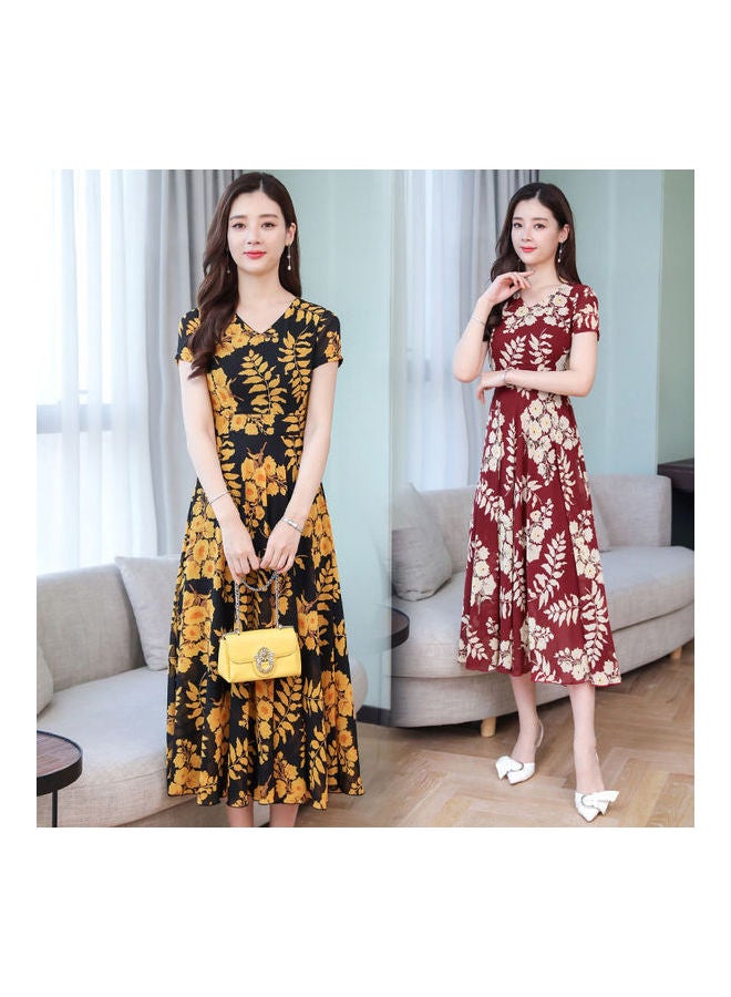 فستان صيفي بأكمام قصيرة وخصر مرتفع وبطبعة عصرية متعدد الألوان - Image 5