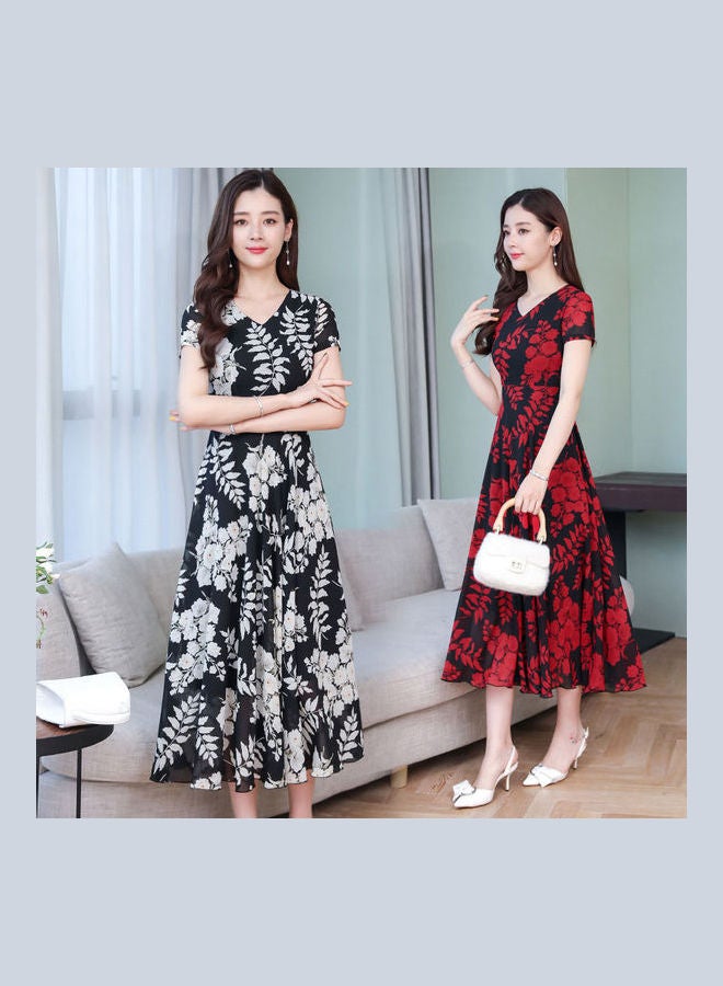 Summer Short Sleeve Fashion Printed Long Waisted Dress Multicolor - Image 5