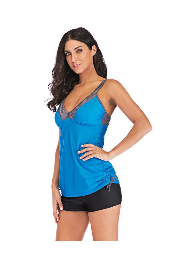 Plunge Neck Top With Shorts Blue/Black  - Image 4