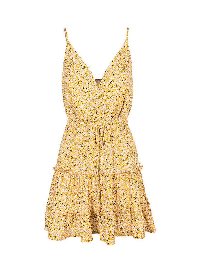 Fashion Floral A-line Dress Yellow  - Image 1