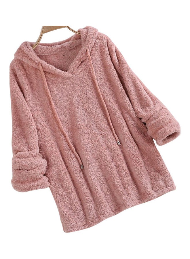 Long Sleeve Double Side Plush Hooded Sweatshirts Pink - Image 1