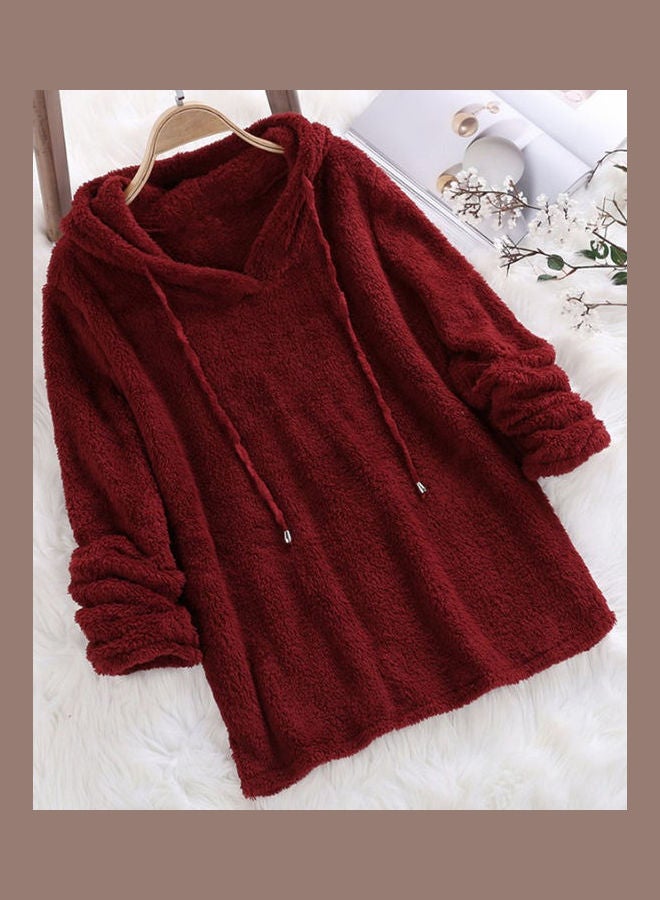 Long Sleeve Double Side Plush Hooded Sweatshirts Pink - Image 5