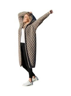 Generic Women Winter Fashion Long Knitting Sweater Coat Solid Colour Loose Warm Hoodie Cardigan Khaki  - Image 1