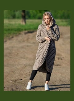Generic Women Winter Fashion Long Knitting Sweater Coat Solid Colour Loose Warm Hoodie Cardigan Khaki  - Image 3