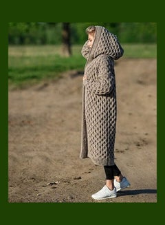 Generic Women Winter Fashion Long Knitting Sweater Coat Solid Colour Loose Warm Hoodie Cardigan Khaki  - Image 4