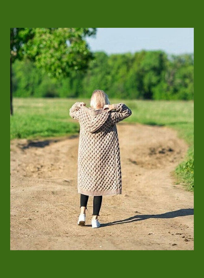 Generic Women Winter Fashion Long Knitting Sweater Coat Solid Colour Loose Warm Hoodie Cardigan Khaki  - Image 5
