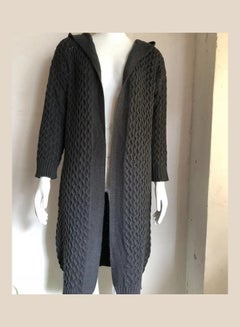 Generic Women Winter Fashion Long Knitting Sweater Coat Solid Colour Loose Warm Hoodie Cardigan Black Grey  - Image 3