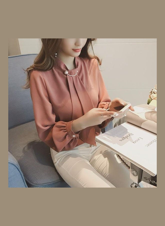Women Spring Chiffon Base Shirt Top Dark Pink - Image 1