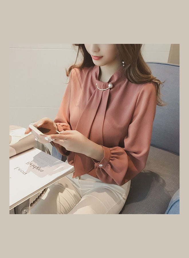 Women Spring Chiffon Base Shirt Top Dark Pink - Image 3