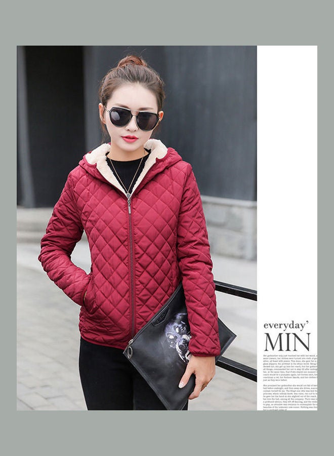 Women Winter Short Jacket Red Wine - Image 2