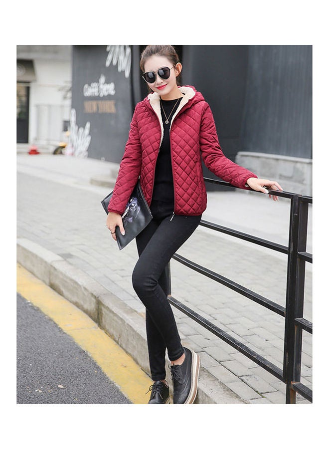 Women Winter Short Jacket Red Wine - Image 3