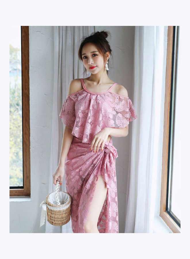 Women Split Spring Swimwear Bikini Three-Piece Suit Pink - Image 1