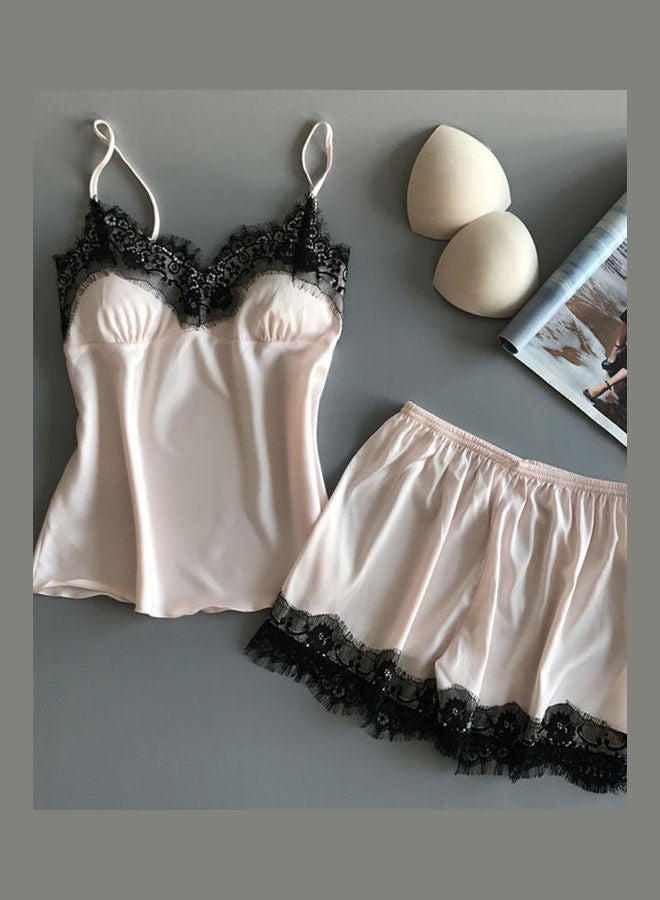 Women Pajamas Sleepwear Lace Sling Tops + Shorts White - Image 1