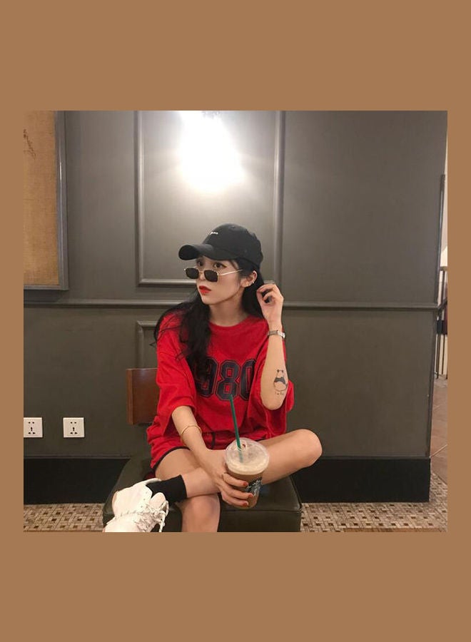 Short Sleeve Shirt And Shorts Loose Casual Sports Wear Red  - Image 3