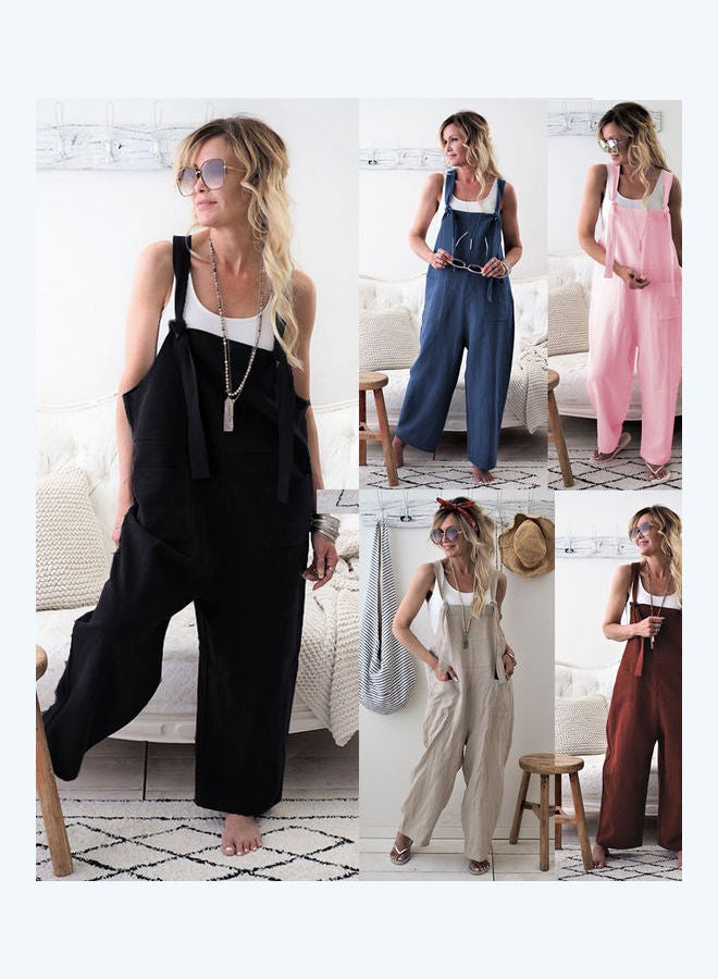 Loose Jumpsuit with Pockets Casual Style Pants Rompers Apricot  - Image 2