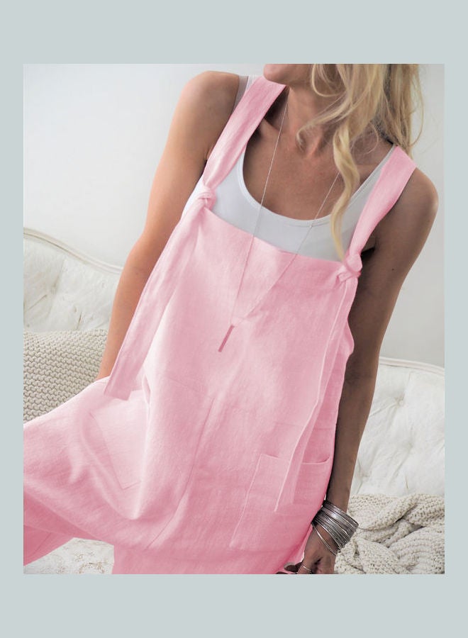 Loose Jumpsuit with Pockets Casual Style Pants Rompers Apricot  - Image 4