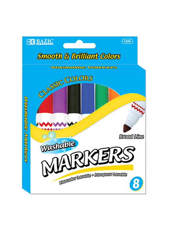 Bazic - 8 Color Broad Line Jumbo Washable Markers Multicolour - Image 1