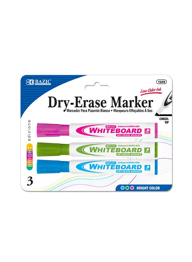 Bazic - 3-piece Bright Color Chisel Tip Dry-Erase Markers Multicolour - Image 1