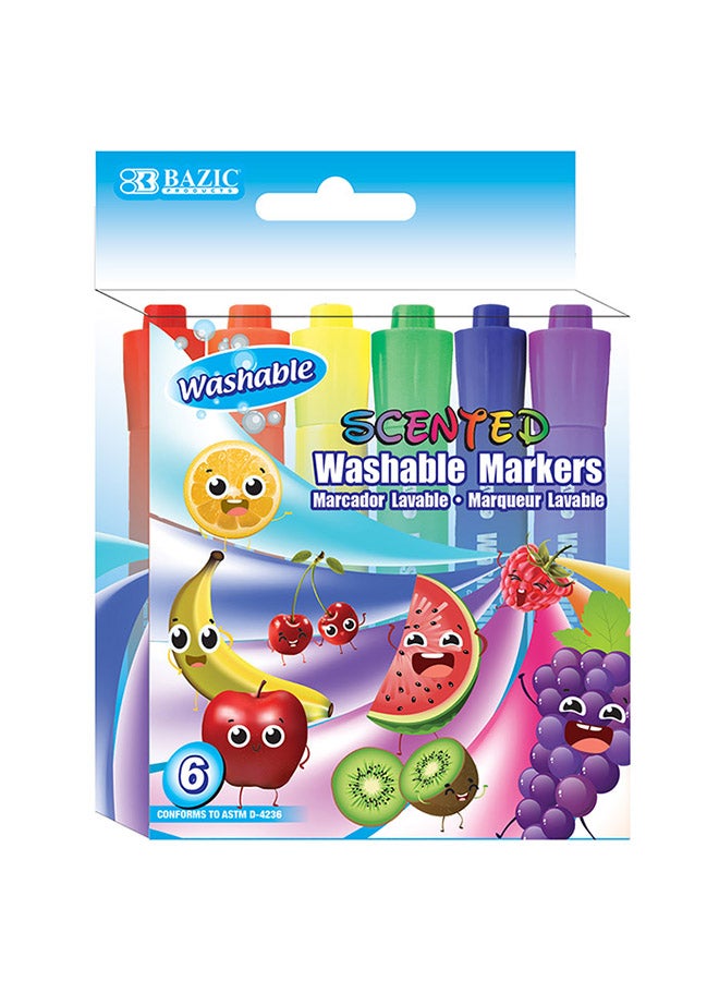 6 Color Washable Scented Markers Multicolour