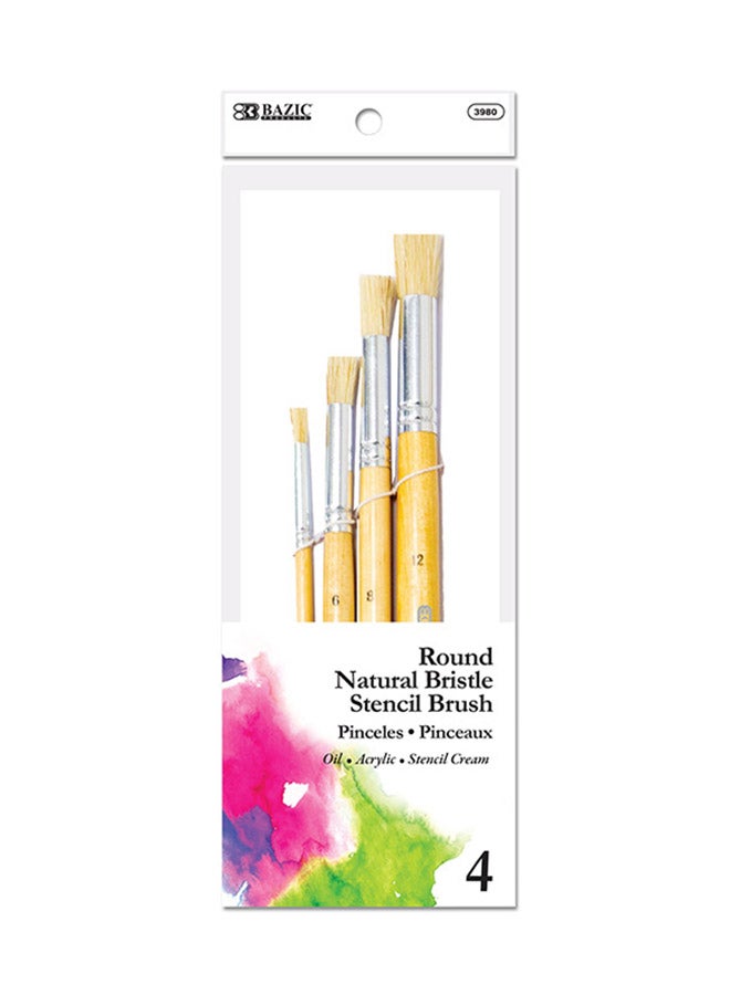 4-piece Round Natural Bristle Stencil Brush Multicolour