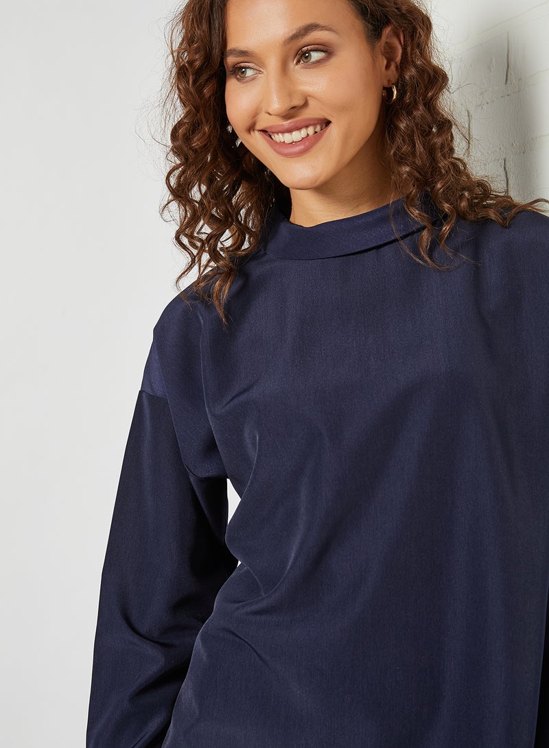 Aila Printed Panelled Casual Wear Dress Navy/Yellow - Image 4