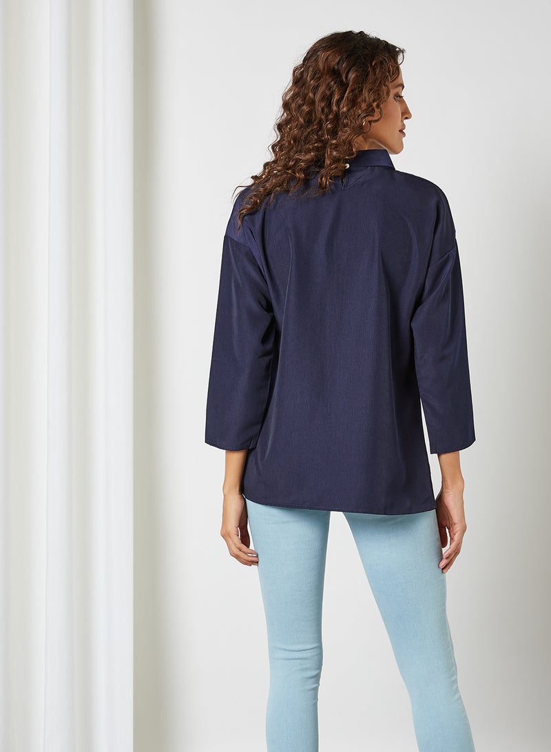 Aila Printed Panelled Casual Wear Dress Navy/Yellow - Image 2